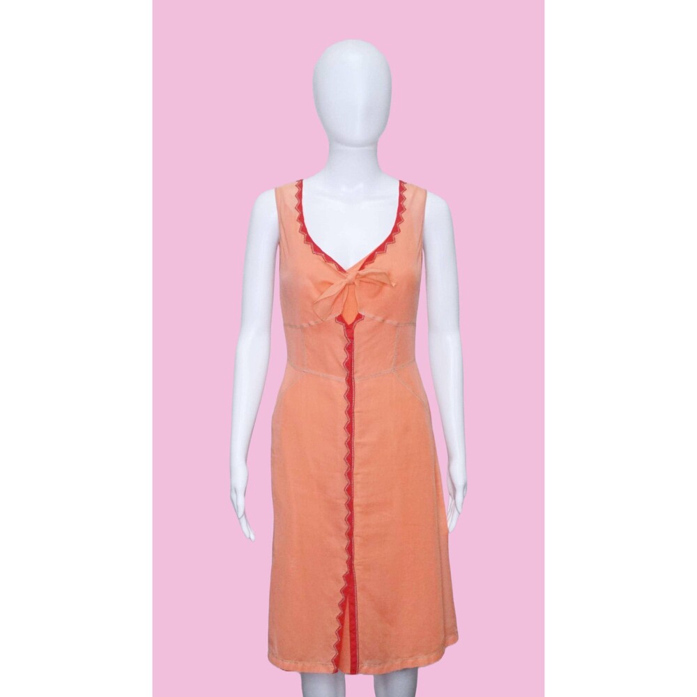 Y2K PHILOSOPHY Di ALBERTA FERRETTI Coral Dress W/Adjustable Tie & Red Trim. XS-S